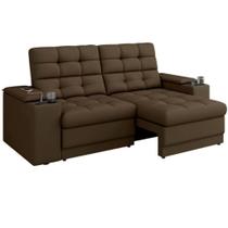 Sofá Retrátil e Reclinável 3 lugares porta-copos entrada USB apoio do braço deslizante em tecido veludo marrom