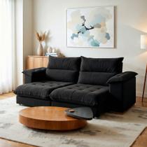 Sofá Retrátil e Reclinável 3 Lugares Veludo Italia 200cm Preto Sofá Retrátil e Reclinável 3 Lugares Veludo Italia 200cm Preto