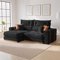 Sofá Retrátil e Reclinável 3 Lugares Veludo Molas Ensacadas Pillow Top Columbia 230cm Preto Sofá Retrátil e Reclinável 3 Lugares Veludo Molas Ensacadas Pillow Top Columbia 230cm Preto
