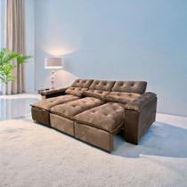 Sofá Retrátil e Reclinável 3,00m em Tecido Veludão Com Pillow nos Braços Montagem Inclusa