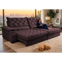 Sofá Retrátil e Reclinável 3,05m Stadium. Molas Ensacadas Velupluma Cama inBox