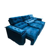 Sofá Retrátil e Reclinável 3,0m com Pillow Azul Veludo