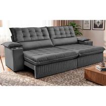 Sofá Retrátil e Reclinável 3,10m Molas Ensacadas Dream. Velusoft Cama inBox