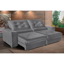 Sofá Retrátil e Reclinável 3,10m Suede Cancún Cinza Sofá Retrátil e Reclinável 3,10m Suede Cancún Cinza