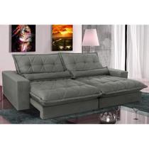 Sofa Retrátil e Reclinável 3,12m com Molas Ensacadas Cama inBox Soft Tecido Suede Cinza