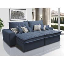 Sofá Retrátil e Reclinável 3,12m com Molas Ensacadas Cama Inbox Supreme Tecido Suede Azul