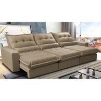 Sofá Retrátil e Reclinável 3,52m com Molas Ensacadas Cama Inbox Soft Tecido Suede Velusoft Castor