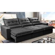 Sofá Retrátil e Reclinável 3,52m com Molas Ensacadas Cama Inbox Soft Tecido Suede Velusoft Preto