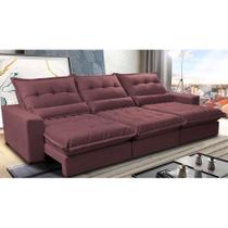 Sofá Retrátil e Reclinável 3,52m com Molas Ensacadas Cama Inbox Soft Tecido Suede Velusoft Vinho