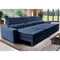 Sofá Retrátil e Reclinável 3,55m Cama inBox Big Puffer com SoftGelD40 Velupluma Azul