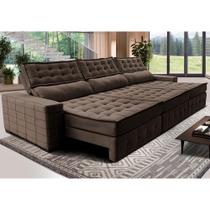 Sofá Retrátil e Reclinável 3,55m Cama inBox Big Puffer com SoftGelD40 Velupluma Café