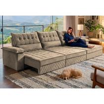 Sofá Retrátil e Reclinável 3,60m com Molas e Espuma D33 Thunder. Velusoft Cama inBox