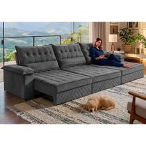 Sofá Retrátil e Reclinável 3,60m com Molas e Espuma D33 Thunder. Velusoft Cama inBox