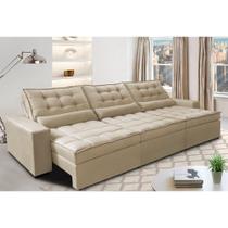 Sofá Retrátil e Reclinável 3,82m com Molas Ensacadas Cama Inbox Gold Tecido Suede Velusoft Bege
