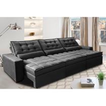 Sofá Retrátil e Reclinável 3,82m com Molas Ensacadas Cama Inbox Gold Tecido Suede Velusoft Preto