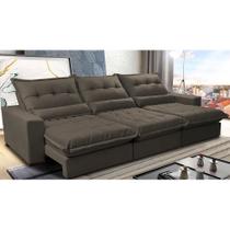 Sofá Retrátil e Reclinável 3,82m com Molas Ensacadas Cama Inbox Soft Tecido Suede Velusoft Café