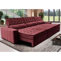 Sofá Retrátil e Reclinável 3,85m Cama inBox Big Puffer com SoftGelD40 Velupluma Vinho