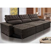Sofá Retrátil e Reclinável 3,85m Cama inBox Big Star com SoftGelD40 Velupluma Café