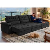 Sofá Retrátil e Reclinável 3,90m com Molas e Espuma D33 Thunder. Velusoft Cama inBox