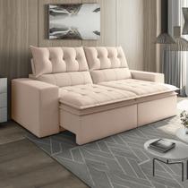 Sofá Retrátil e Reclinável 4 Lugares 230cm Pillow Top Duplo Base Madeira Maciça Paris Cinza Bege Claro Sofá Retrátil e Reclinável 4 Lugares 230cm Pillow Top Duplo Base Madeira Maciça Paris Cinza Bege Claro