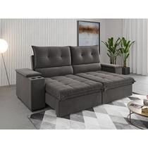 Sofá Retrátil e Reclinável 4 Lugares 2,3m Veludo Horus Cinza Grafite
