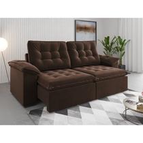 Sofá Retrátil e Reclinável 4 Lugares 250cm Veludo Detroit Marrom Bombom