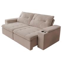 Sofá Retrátil e Reclinável 4 Lugares 2,52m c/ Porta Copos Entrada USB Veludo San Diego