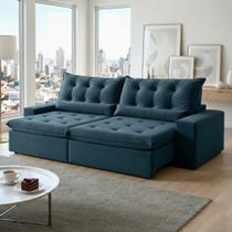 Sofá Retrátil e Reclinável 4 Lugares 290cm Bérgamo Veludo Azul Marinho