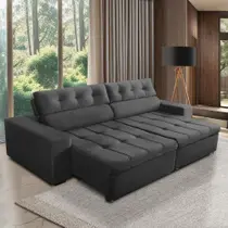 Sofá Retrátil e Reclinável 4 Lugares com Molas 2,70m Dani Suede Cinza Adonai Estofados