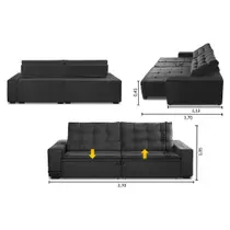 Sofá Retrátil e Reclinável 4 Lugares com Molas 2,70m Duda Suede Cinza Adonai Estofados