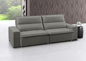 Sofá Retrátil e Reclinável 4 Lugares em Veludo com Molas Supreme 260cm Cinza Chumbo