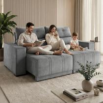 Sofá Retrátil e Reclinável 4 Lugares Espuma Fibra Siliconada Garopaba Veludo 200cm Sofá Retrátil e Reclinável 4 Lugares Espuma Fibra Siliconada Garopaba Veludo 200cm