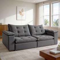 Sofá Retrátil e Reclinável 4 Lugares Veludo Cinza Espanha 250cm Sofá Retrátil e Reclinável 4 Lugares Veludo Cinza Espanha 250cm