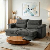 Sofá Retrátil e Reclinável 4 Lugares Veludo Classic Sala de Estar Italia 290cm Cinza Sofá Retrátil e Reclinável 4 Lugares Veludo Classic Sala de Estar Italia 290cm Cinza