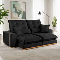 Sofá Retrátil e Reclinável 4 Lugares Veludo Kioto 250cm Preto