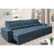 Sofá Retrátil e Reclinável 4,12m com Molas Ensacadas Cama Inbox Gold Tecido Suede Velusoft Azul