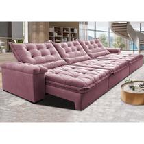 Sofá Retrátil e Reclinável 4,15m Cama inBox Big Fresh com SoftGelD40 Velupluma Rose