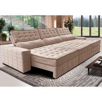 Sofá Retrátil e Reclinável 4,15m Cama inBox Big Puffer com SoftGelD40 Velupluma Bege