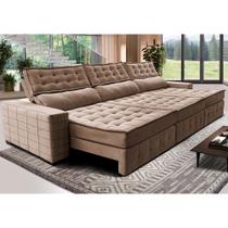 Sofá Retrátil e Reclinável 4,15m Cama inBox Big Puffer com SoftGelD40 Velupluma Castor