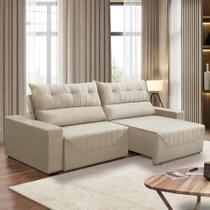 Sofá Retrátil e Reclinável 5 Lugares 3,00m Antonella Veludo Bege Adonai Estofados