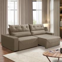 Sofá Retrátil e Reclinável 5 Lugares 3,00m Antonella Veludo Capuccino Adonai Estofados