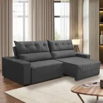 Sofá Retrátil e Reclinável 5 Lugares 3,00m Antonella Veludo Cinza Adonai Estofados