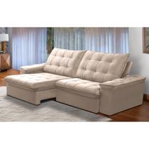 Sofá Retrátil e Reclinável Alasca New 4 Lugares Veludo Bege 230cm - Ferguile