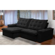Sofá Retrátil e Reclinável Alasca New 4 Lugares Veludo Preto 230cm -Ferguile