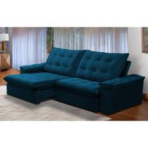 Sofá Retrátil e Reclinável Alasca New 5 Lugares Veludo Azul 250cm - Ferguile