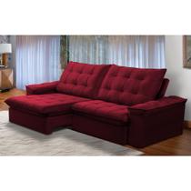 Sofá Retrátil e Reclinável Alasca New 5 Lugares Veludo Bordô 250cm - Ferguile