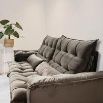 Sofá Retrátil e Reclinável Articulado com 1,60m de Largura e Abertura Grande em Tecido Veludo Premium com Pillow nos Braços e Assentos - Rio Confort Estofados