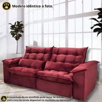 Sofá Retrátil e Reclinável Articulado com 1,90m de Largura e Abertura Grande em Tecido Veludo Premium com Pillow nos Braços e Assentos