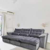 Sofá Retrátil e Reclinável Articulado com 2,20m de Largura e Abertura Grande em Tecido Veludo Premium com Pillow nos Braços e Assentos - Rio Confort Estofados