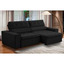 Sofá Retrátil e Reclinável Atenas 4 Lugares Suede Preto 230cm - Gloriosa Fênix - Ferguille